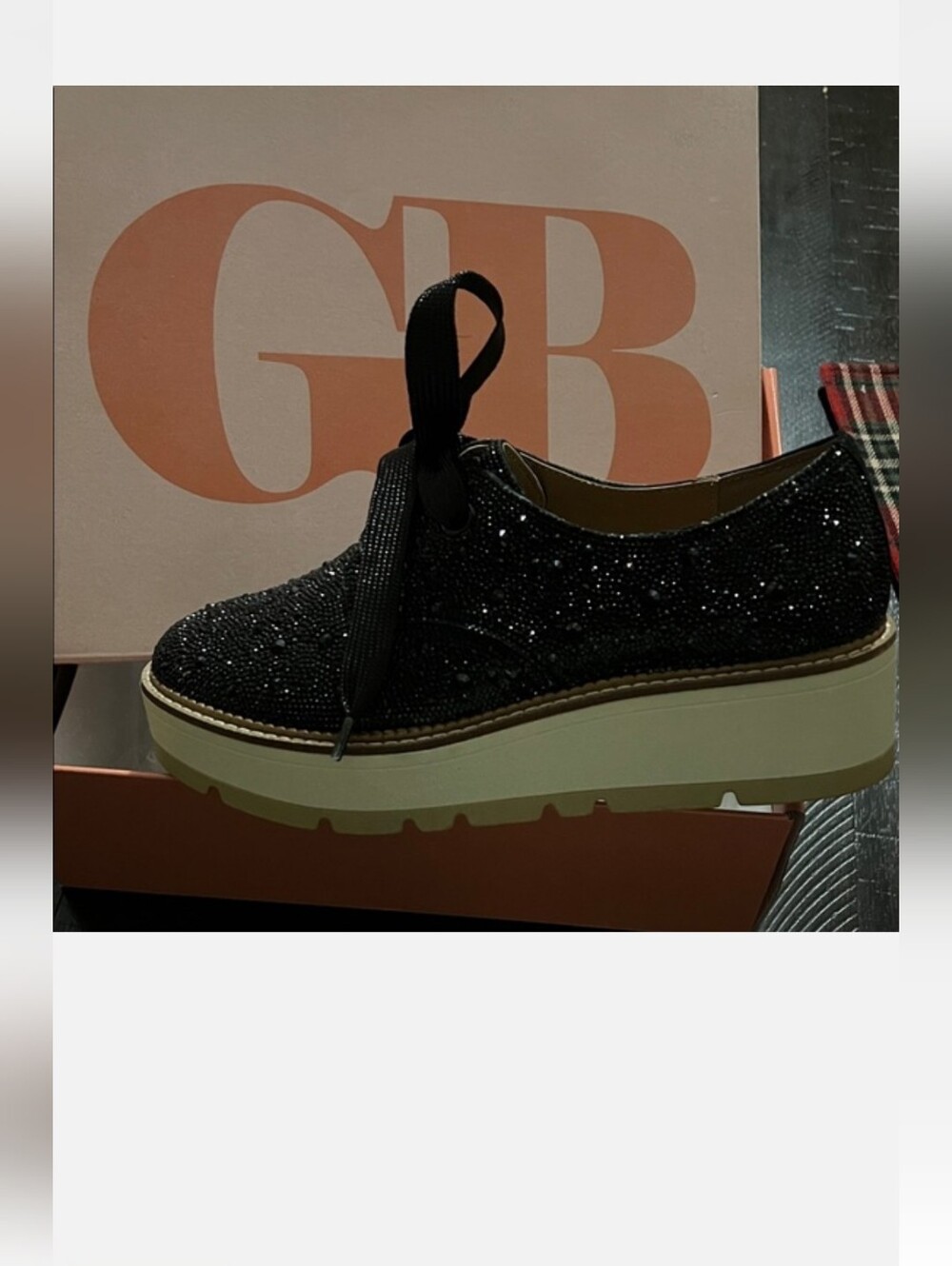 Gianni Bini Black Glitter Platform Oxford with Ribbon Laces